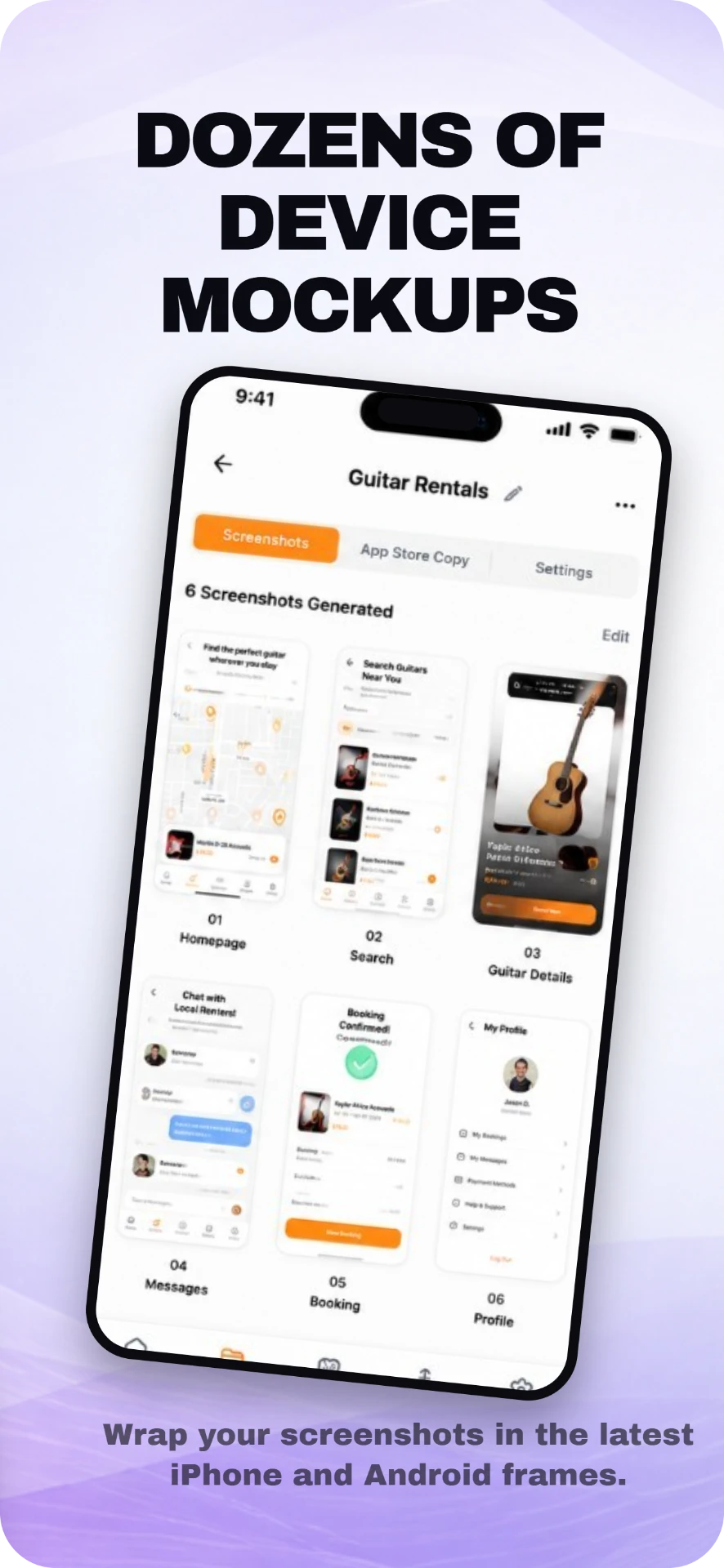 AppGenPro storyboard screen 2: Dozens of Device Mockups